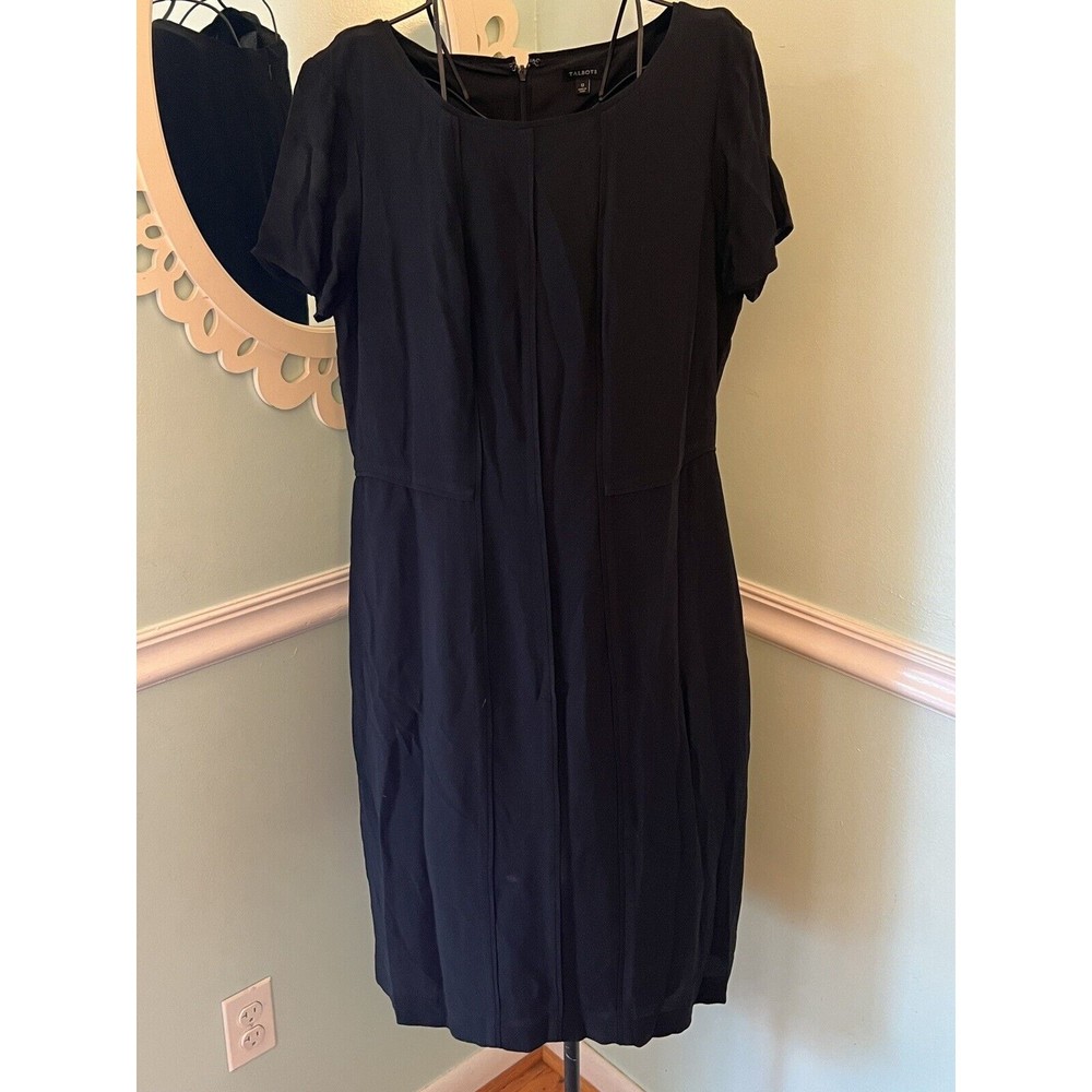Talbots Women Black Casual Dress 12 Sheath Short Sleeve Viscose Lined